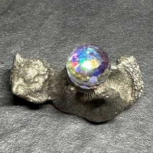 Vintage 1983 Spoontiques Pewter Cat Figurine with AB Crystal Ball C07 474